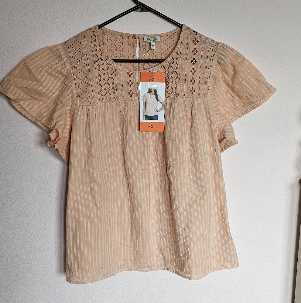 Ella Moss Tan Pleated Ruffled Bib Collar Blouse